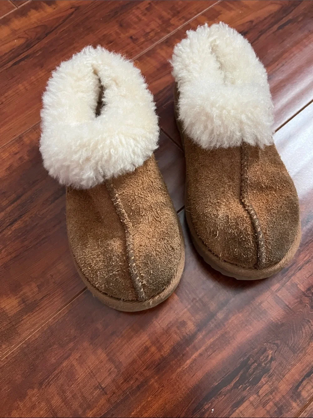 UGG Chestnut Suede Slip-On Shearling-Trim Slippers